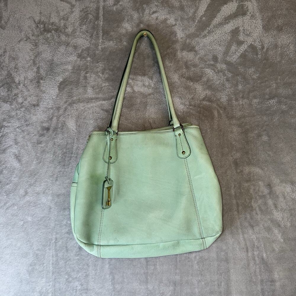 Vintage Fossil Leather Shoulder Bag Mint Green Large Boho Y2K